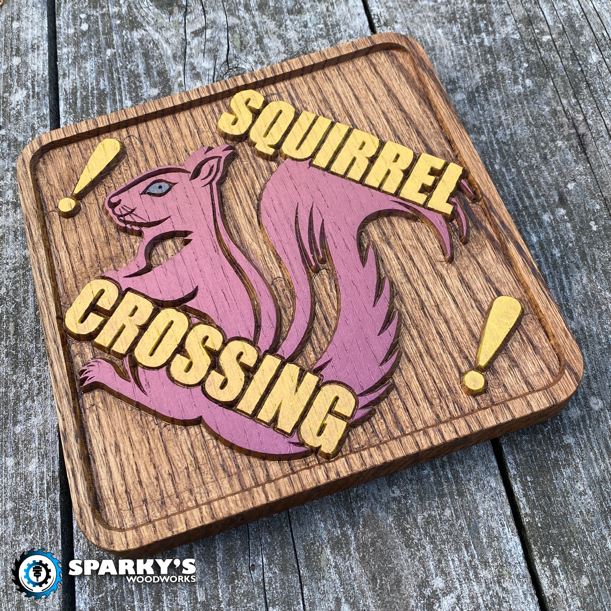 Squirrel Crossing Wood Sign 1 - Painted