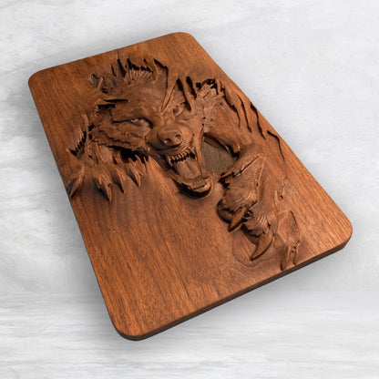 3D Wolf "Mallister Growley" Wood Carving - Precision Carved Solid Premium Walnut Carved Art - Made in USA