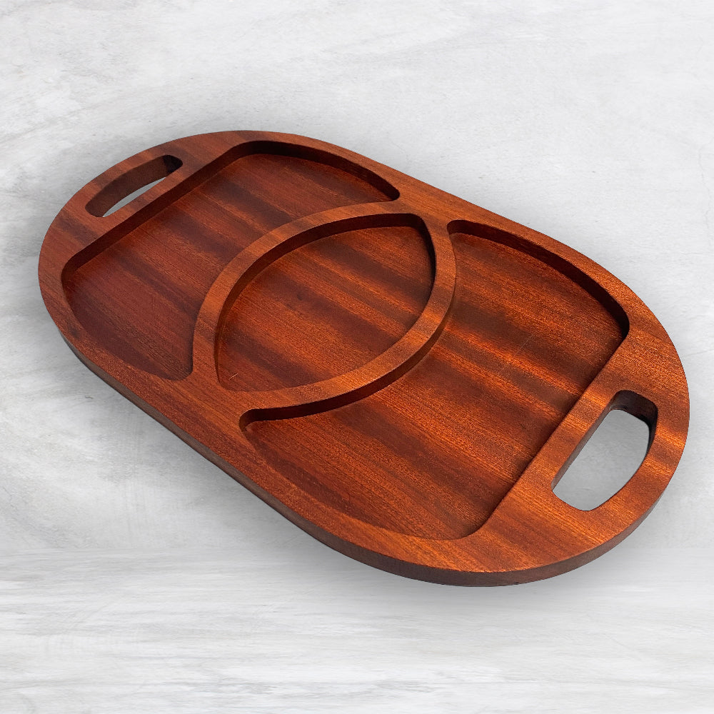 Large Oval Wood Serving Tray 1 - Precision Carved Solid Sapele Wood Tray - Made in USA