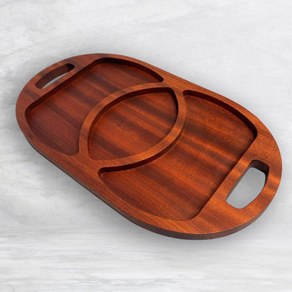 Large Oval Wood Serving Tray 1 - Precision Carved Solid Sapele Wood Tray - Made in USA