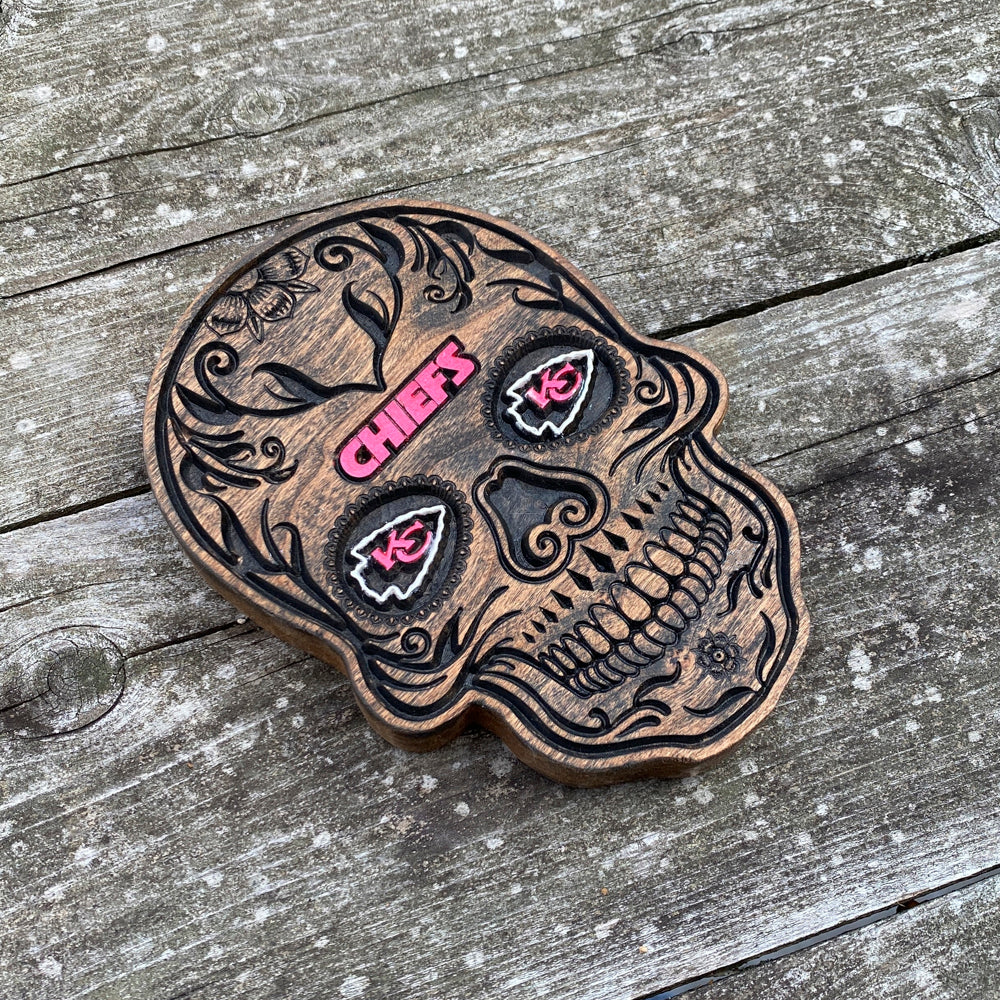 KC Chiefs Skull Wood Decor - Size Small