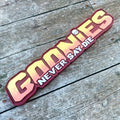 Precision carved Purpleheart wood sign with bold yellow and white lettering, hand stained and finished for unique wood decor and gift accessories.