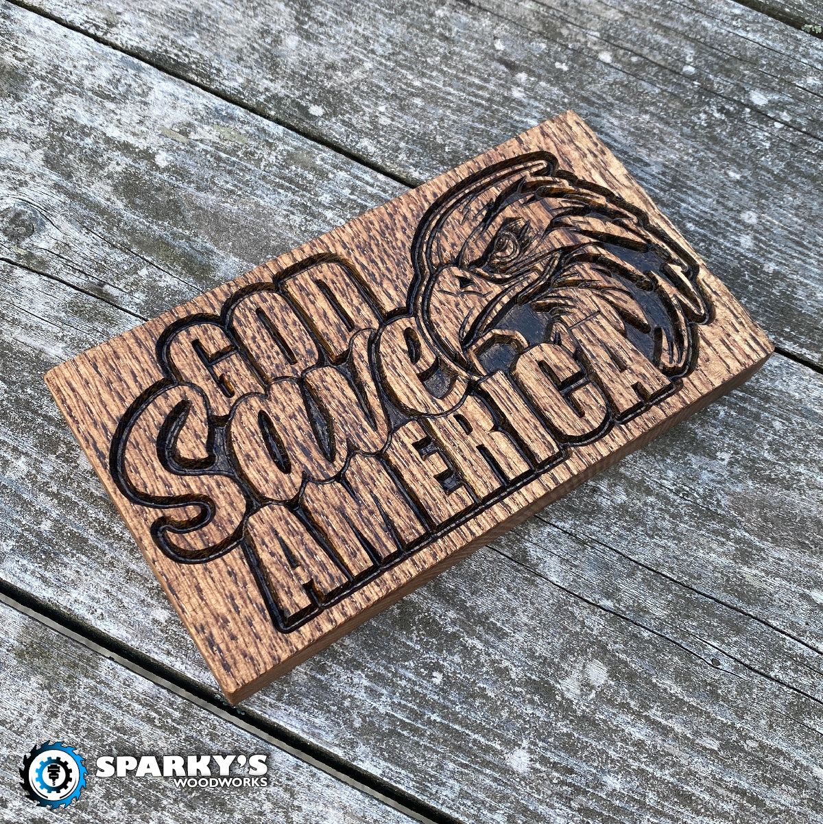 God Save America Wood Sign - Size Small Square - Stain Only
