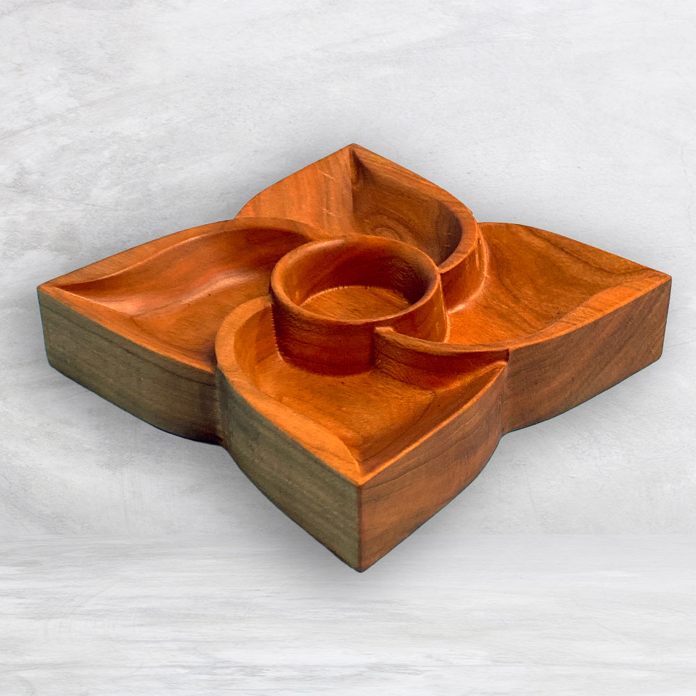 3D Flower Tray 1 - Size Small - Precision Carved Solid Cherry Wood Tray - Made in USA