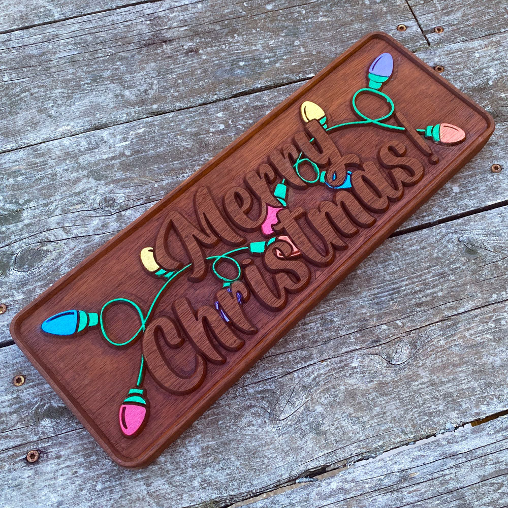 Merry Christmas Lights Wood Sign 2