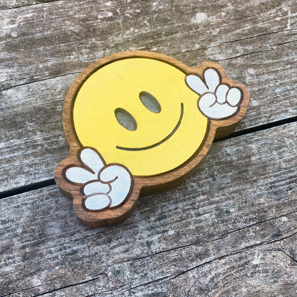 Peace Smiley Guy Wood Sign - Size Small - White Hands