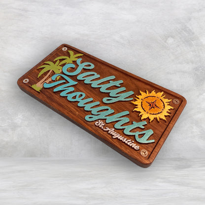Salty Thoughts - Personalized Precision Carved Solid Cherry Novelty License Plate - Made in USA