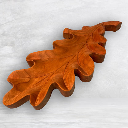 3D Oak Leaf Serving Tray - Precision Carved Solid Cherry Tray - Made in USA