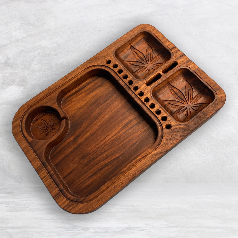 Extra Deep Rolling Tray 1 - Precision Carved Solid Premium Walnut Tray - Made in USA