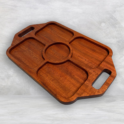 Large Rectangle Wood Serving Tray 1 - Precision Carved Solid Sapele Wood Tray - Made in USA
