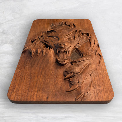 3D Wolf "Mallister Growley" Wood Carving - Precision Carved Solid Premium Walnut Carved Art - Made in USA
