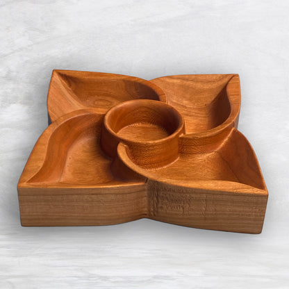 3D Flower Tray 1 - Size Small - Precision Carved Solid Cherry Wood Tray - Made in USA