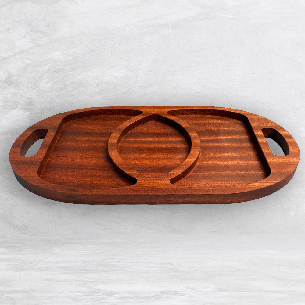 Large Oval Wood Serving Tray 1 - Precision Carved Solid Sapele Wood Tray - Made in USA