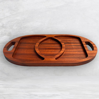 Large Oval Wood Serving Tray 1 - Precision Carved Solid Sapele Wood Tray - Made in USA