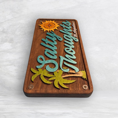 Salty Thoughts - Personalized Precision Carved Solid Cherry Novelty License Plate - Made in USA