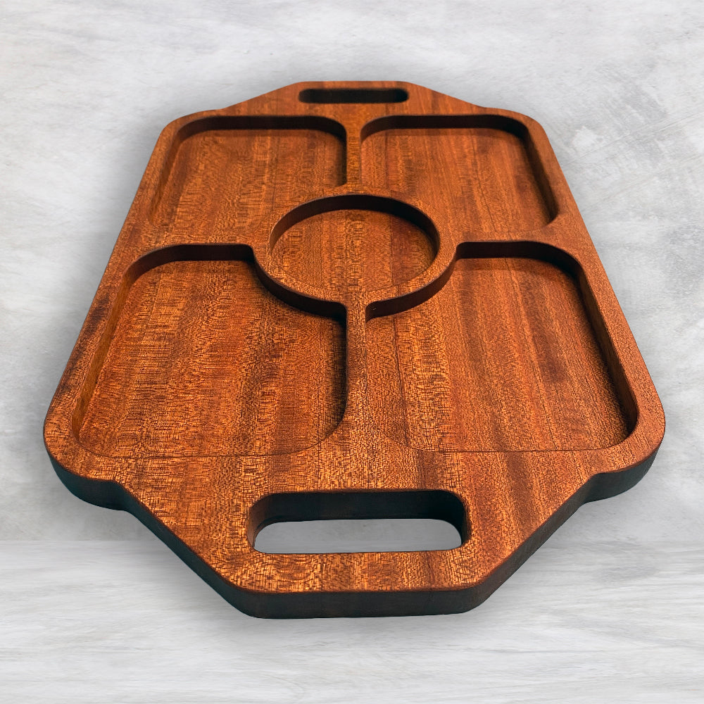 Large Rectangle Wood Serving Tray 1 - Precision Carved Solid Sapele Wood Tray - Made in USA