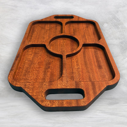 Large Rectangle Wood Serving Tray 1 - Precision Carved Solid Sapele Wood Tray - Made in USA
