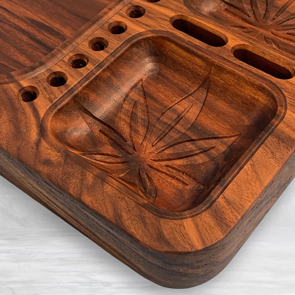 Extra Deep Rolling Tray 1 - Precision Carved Solid Premium Walnut Tray - Made in USA