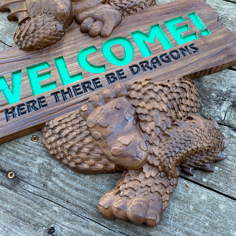 3D Carved Baby Dragon Welcome Sign