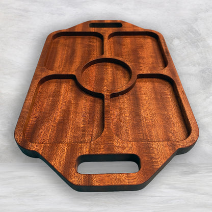 Large Rectangle Wood Serving Tray 1 - Precision Carved Solid Sapele Wood Tray - Made in USA