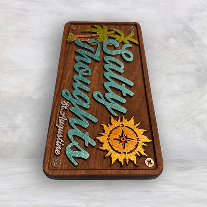 Salty Thoughts - Personalized Precision Carved Solid Cherry Novelty License Plate - Made in USA