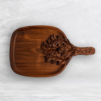 3D Wood Serving Tray with Leaves - Precision Carved Solid Premium Walnut Tray - Made in USA