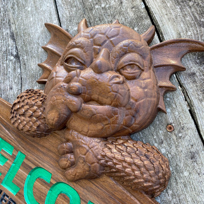 3D Carved Baby Dragon Welcome Sign