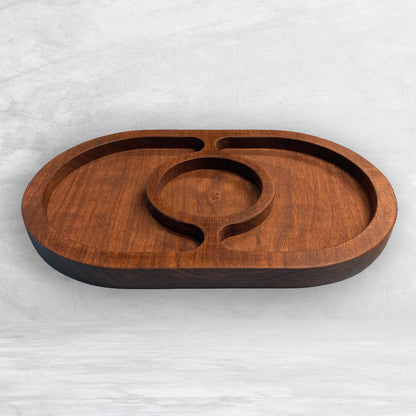 Oval Wood Serving Tray - Size Small - Precision Carved Solid Premium Walnut Tray - Made in USA
