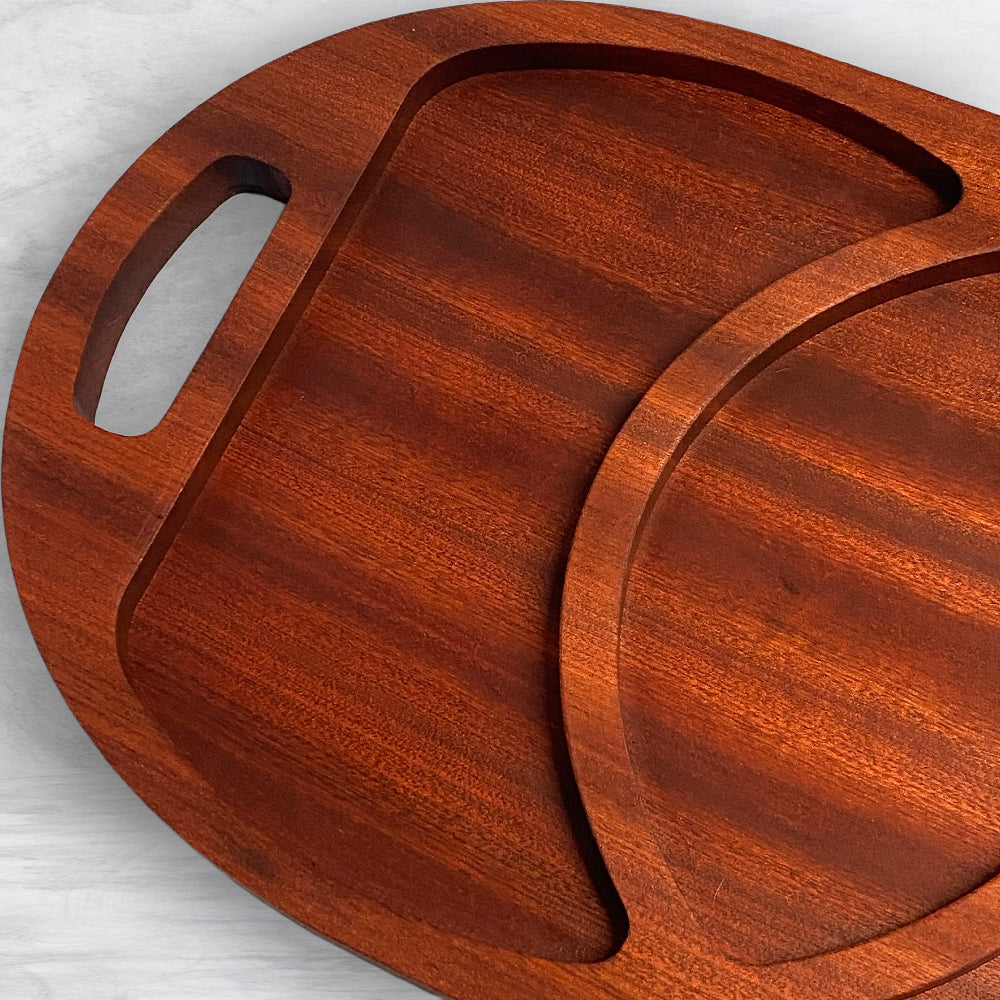 Large Oval Wood Serving Tray 1 - Precision Carved Solid Sapele Wood Tray - Made in USA