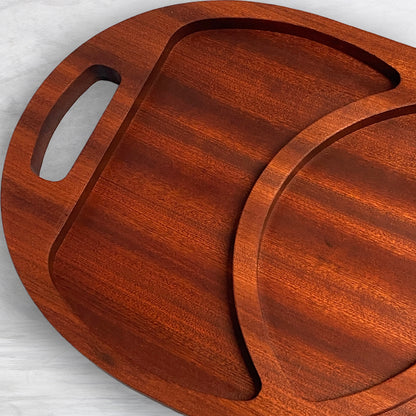 Large Oval Wood Serving Tray 1 - Precision Carved Solid Sapele Wood Tray - Made in USA