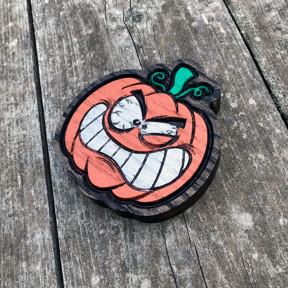 Angry Jack-o-Lantern Wood Decor - Size Mini - Painted