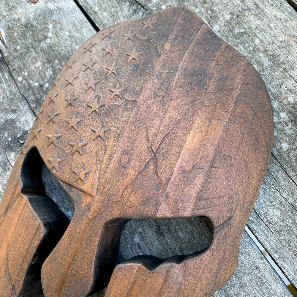 3D USA Spartan Helmet #2 - Precision Carved Solid Cherry Sign Art - Size Medium - Brown - Made in USA