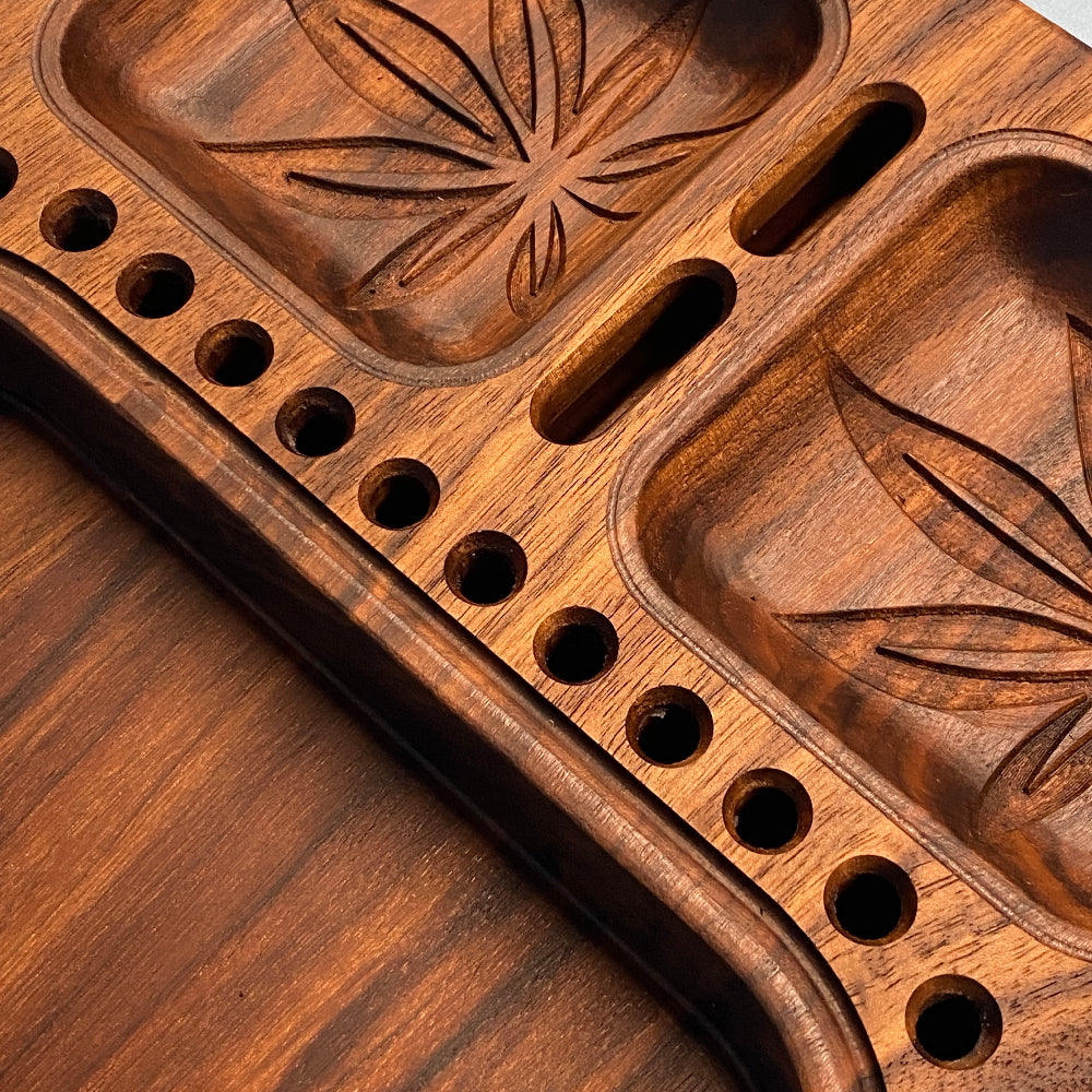Extra Deep Rolling Tray 1 - Precision Carved Solid Premium Walnut Tray - Made in USA