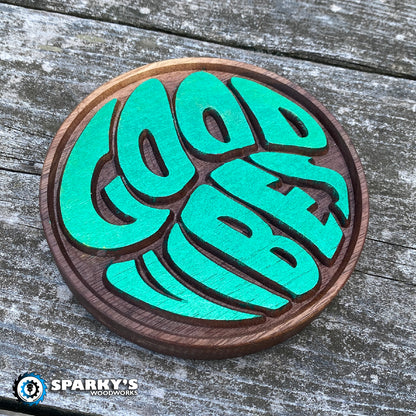 Good Vibes - Round Small - Walnut - Painted