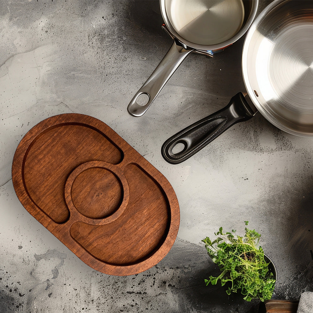 Oval Wood Serving Tray - Size Small - Precision Carved Solid Premium Walnut Tray - Made in USA