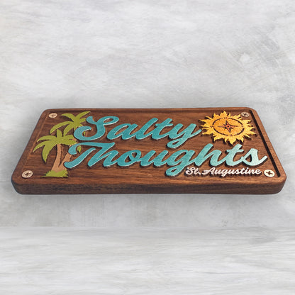 Salty Thoughts - Personalized Precision Carved Solid Cherry Novelty License Plate - Made in USA