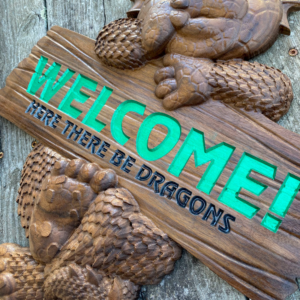 3D Carved Baby Dragon Welcome Sign