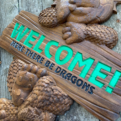 3D Carved Baby Dragon Welcome Sign