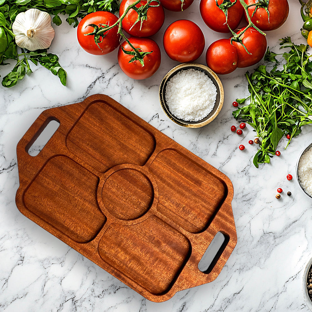 Large Rectangle Wood Serving Tray 1 - Precision Carved Solid Sapele Wood Tray - Made in USA