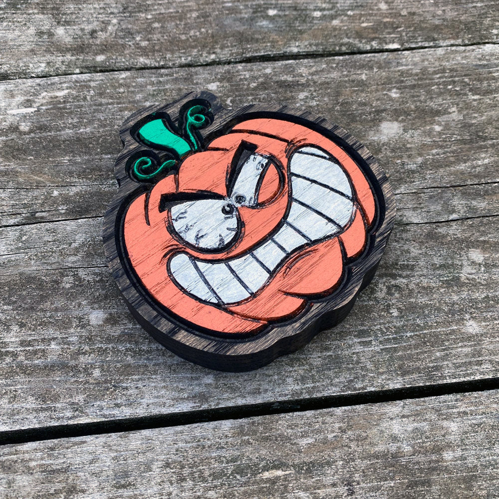 Angry Jack-o-Lantern Wood Decor - Size Mini - Painted