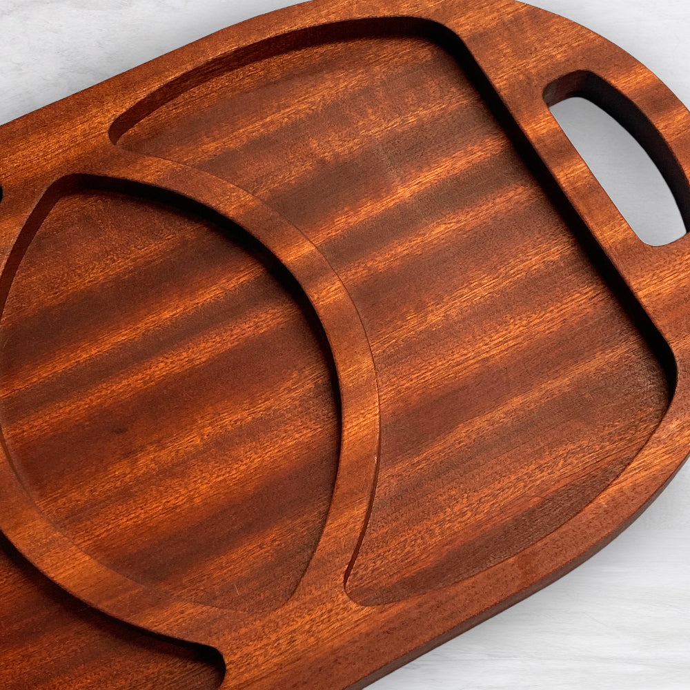 Large Oval Wood Serving Tray 1 - Precision Carved Solid Sapele Wood Tray - Made in USA