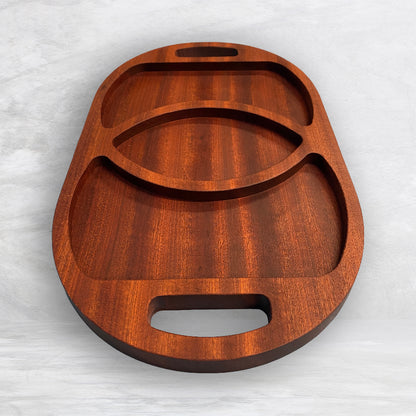 Large Oval Wood Serving Tray 1 - Precision Carved Solid Sapele Wood Tray - Made in USA