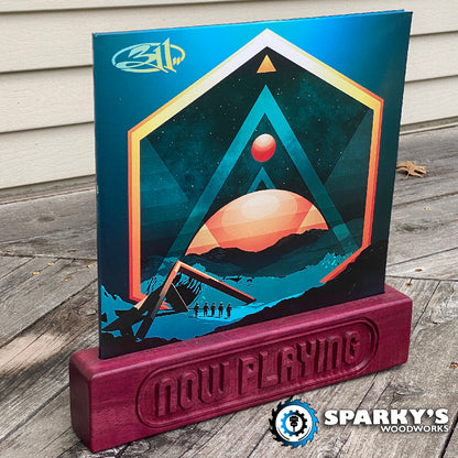 Personalized Solid Hardwood Vinyl Cover Stand 1 - Precision Carved Solid Oak - Made in USA