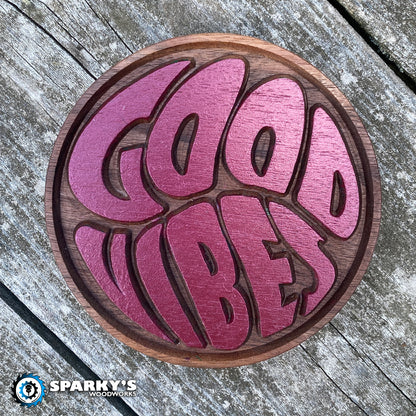 Good Vibes - Round Small - Walnut - Painted