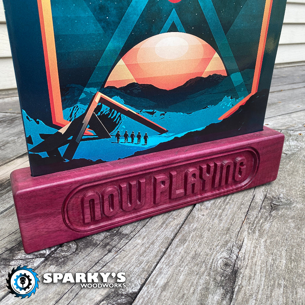 Personalized Solid Hardwood Vinyl Cover Stand 1 - Precision Carved Solid Oak - Made in USA