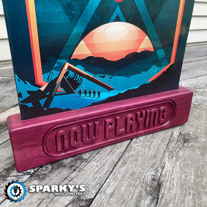 Personalized Solid Hardwood Vinyl Cover Stand 1 - Precision Carved Solid Oak - Made in USA