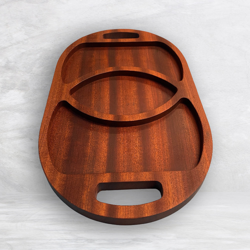 Large Oval Wood Serving Tray 1 - Precision Carved Solid Sapele Wood Tray - Made in USA