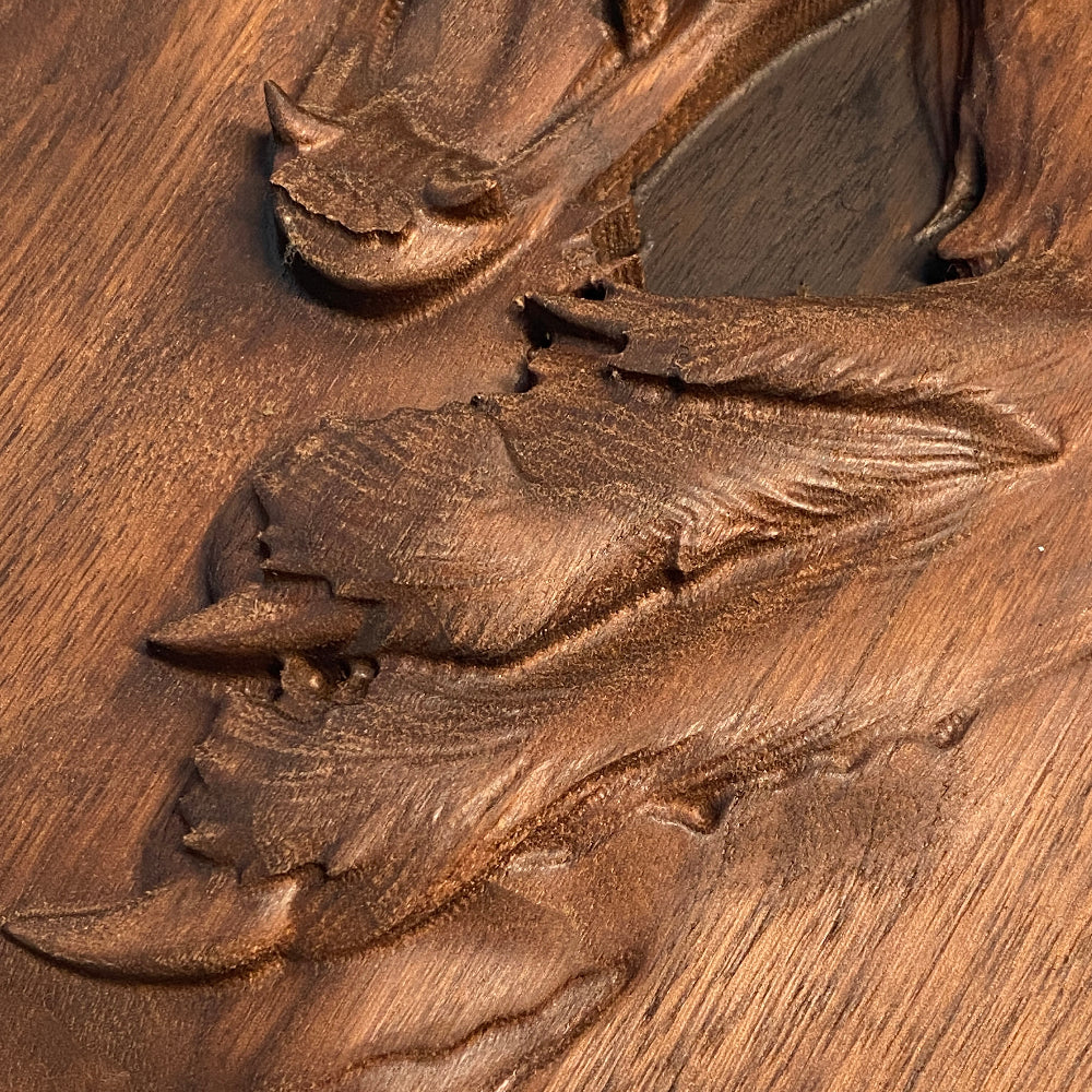 3D Wolf "Mallister Growley" Wood Carving - Precision Carved Solid Premium Walnut Carved Art - Made in USA