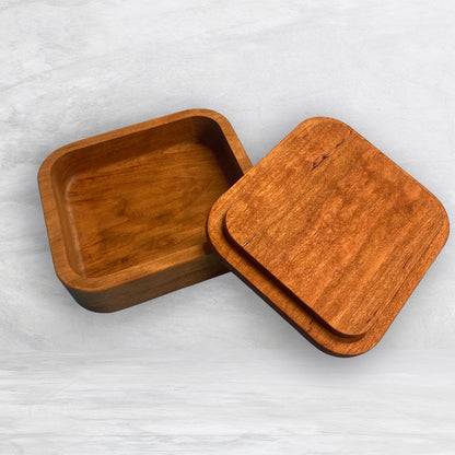Solid Cherry Wood Box with Lid - Natural Stain & Hand Painted - Don't Panic It's Organic - Made in USA