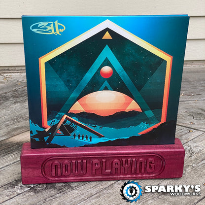 Personalized Solid Hardwood Vinyl Cover Stand 1 - Precision Carved Solid Oak - Made in USA